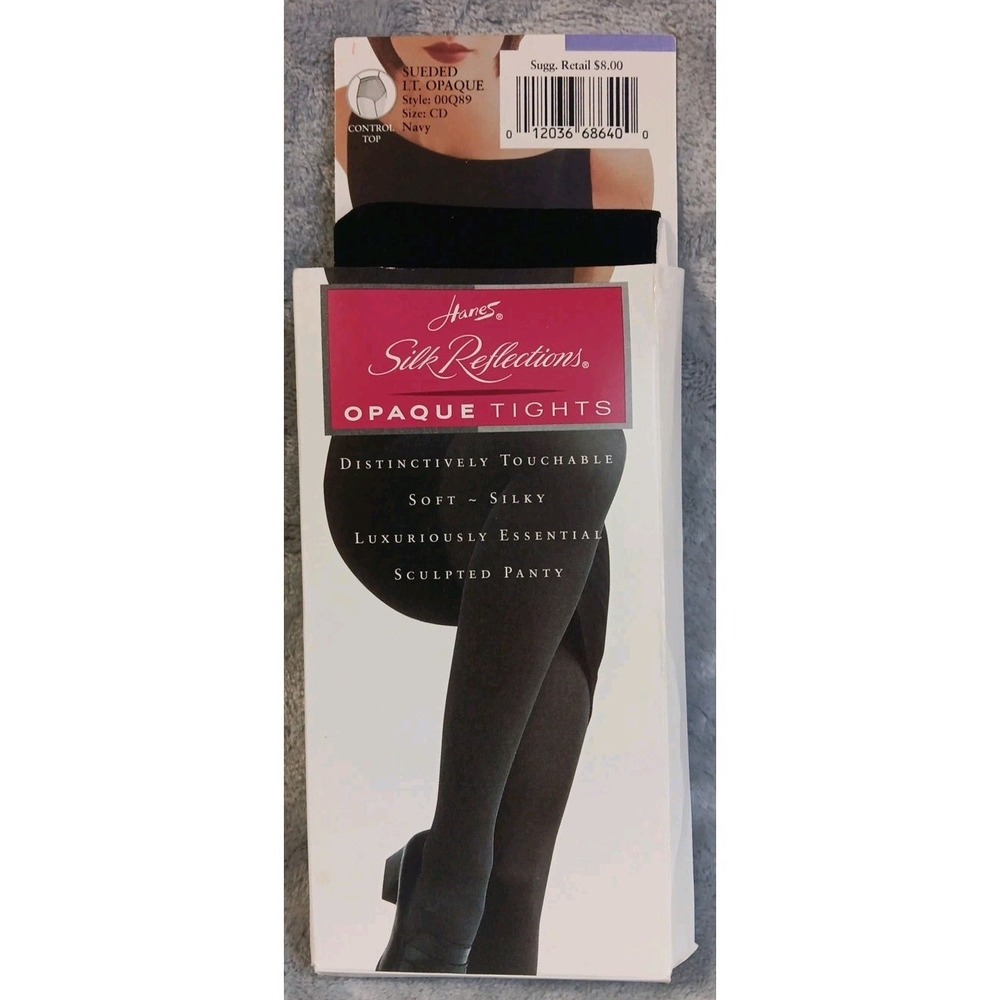 Hanes Silk Reflections Opaque Tights Control‎ Top Navy CD 00Q89 Sueded Lt Opaque